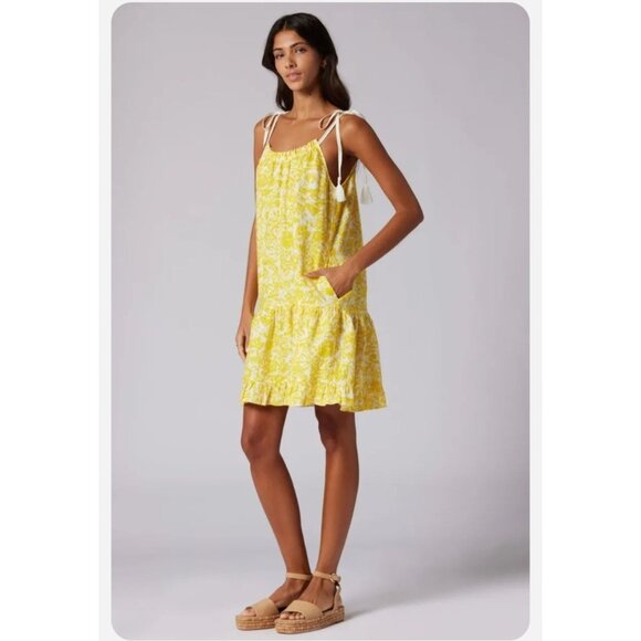 Joie Dress M Linen Floral Yellow Nala Summer Resort Cruise NEW - Picture 2 of 16